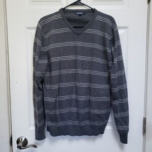 VTG Cherokee Gray Striped V-Neck 100% Cotton Pullover Sweater